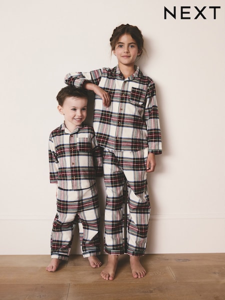Neutral/Red Check Family Christmas Single Button Through Pyjamas (9mths-16yrs) (F73853) | € 21 - € 31
