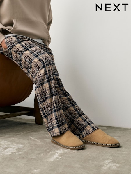 Tan Brown Microsuede Taped Mule Slippers (F73870) | €25