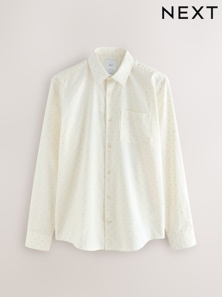 White/Neutral Regular Fit Long Sleeve Embroided Print Smart Shirt (F73873) | 148 QAR