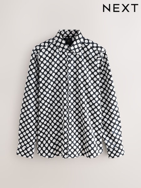 أسود/أبيض منقط بولكا - Printed Long Sleeve Shirt (F73876) | ‏188 ر.ق.