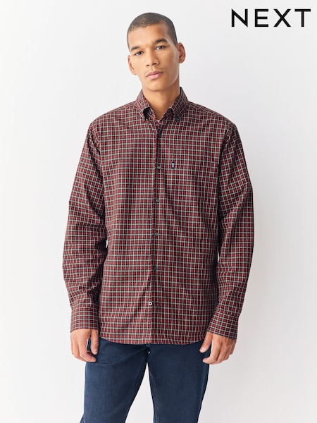 Red Tartan Micro Check Regular Fit Easy Iron Button Down Oxford Shirt (F73882) | €35