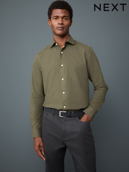 أخضر زيتوني - Long Sleeve Soft Touch Smart Shirt (F73886) | ‏173 ر.ق.