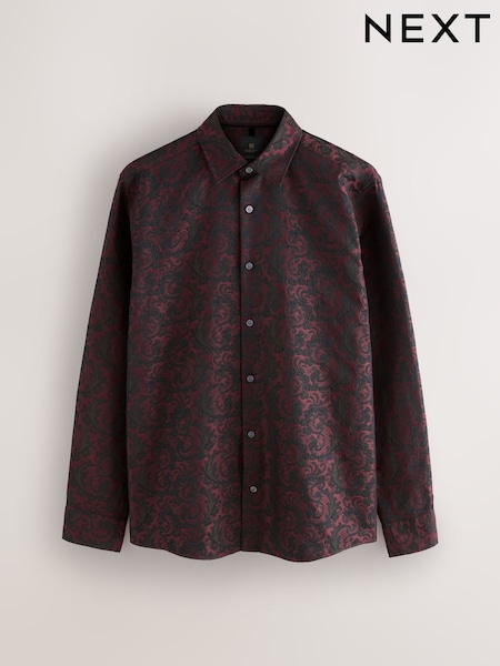 Red 100% Cotton Jaquard Long Sleeve Shirt (F73889) | AZN 84