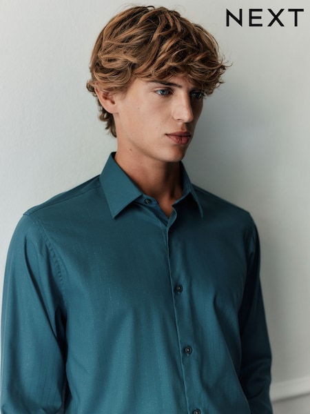مخطط Lurex أخضر - Smart Trimmed Long Sleeve Party Shirt (F73891) | ‏188 ر.ق.
