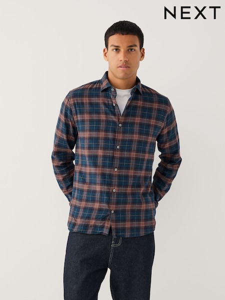 Rust Brown / Navy Check Brushed Flannel Shirt (F73896) | 158 QAR