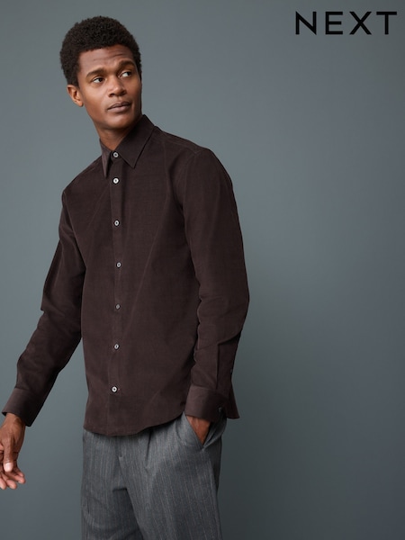 Chocolate Brown Long Sleeve Cord Shirt (F73900) | 173 QAR