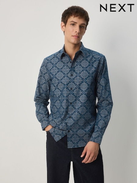 أزرق داكن شكل ماسي - Jaquard Long Sleeve Shirt (F73903) | ‏188 ر.ق.