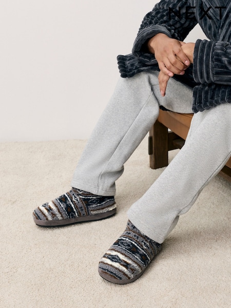 Grey Pattern Fleece Boot Slippers (F73910) | €28