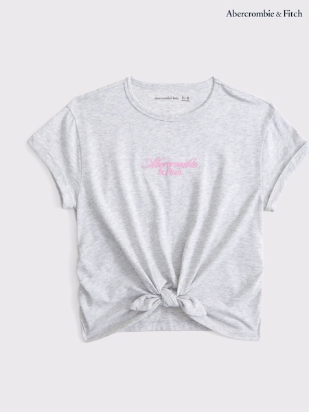 Abercrombie & Fitch Grey Cropped Short Sleeve Logo T-Shirt With Tie Front (F73914) | €30 - €33