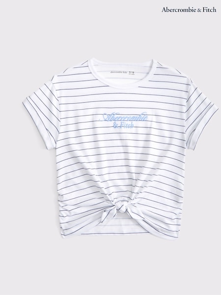 Abercrombie & Fitch Cropped Short Sleeve Logo White T-Shirt With Tie Front (F73923) | ₪96 - ₪106