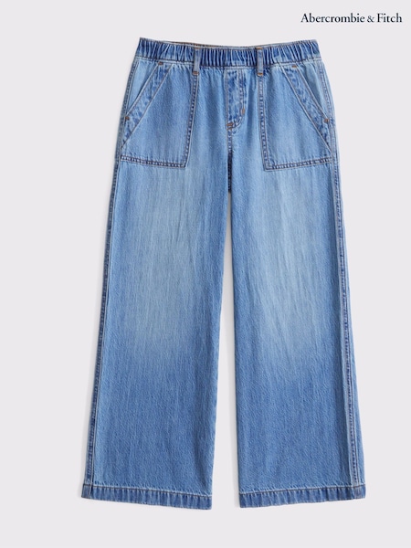 Abercrombie & Fitch Blue High Rise Pull On Wide Leg 100% Cotton Trousers (F73928) | ₪211 - ₪221
