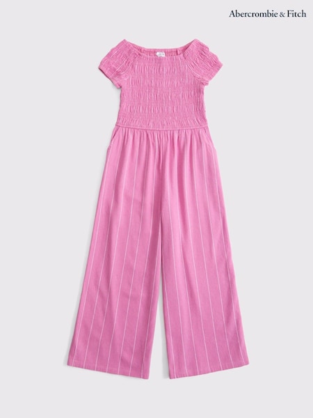 Roz - salopetă din in legată în față Abercrombie & Fitch (F73933) | 365 LEI - 380 LEI