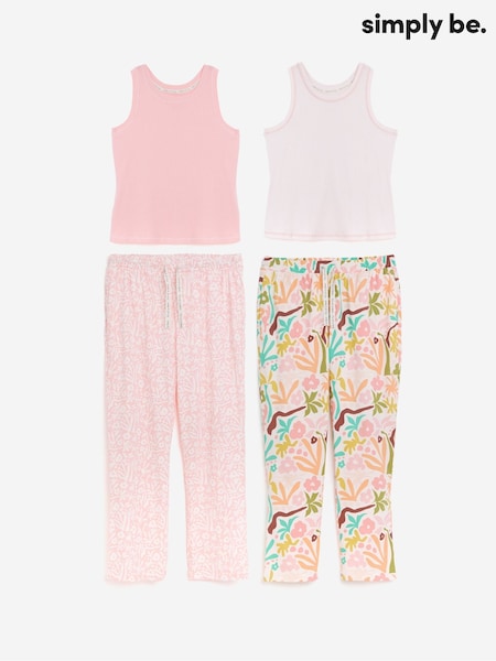 Simply Be Pink Ribbed Vest Pyjamas Set 2 Pack (F73999) | €54