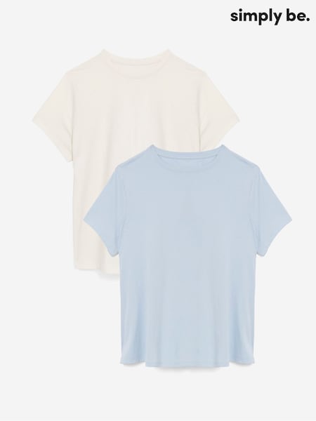 Simply Be 2-Pack Of Curved Hem Longline 100% Cotton T-Shirts (F74001) | 186 LEI