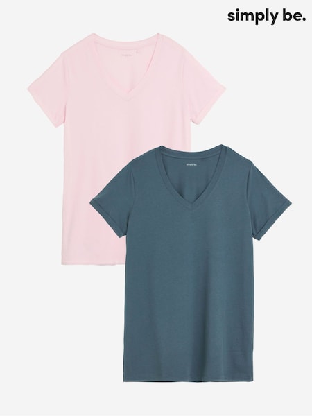 Simply Be Grey Longline V-Neck 100% Cotton T-Shirts 2 Pack (F74003) | €32