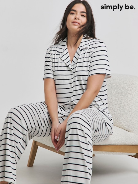 Simply Be Mono Stripe Pretty Secrets Pyjama Set (F74004) | ‏139 ر.ق.