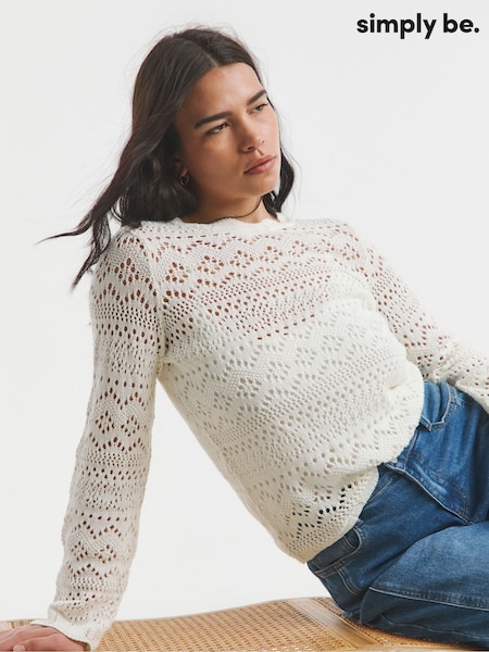 Simply Be Cream 100% Cotton Crochet Look Jumper (F74013) | €44