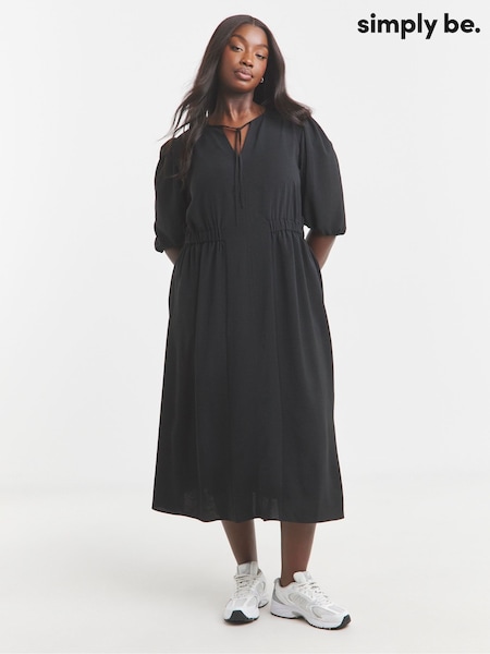 Simply Be Black Crepe Cinched Waist Midi Dress (F74031) | €56