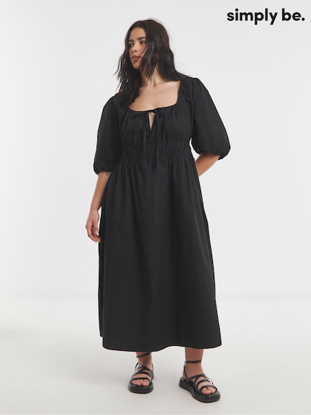 Simply Be Black 100% Cotton Bow Front Romantic Midi Dress (F74042) | €58
