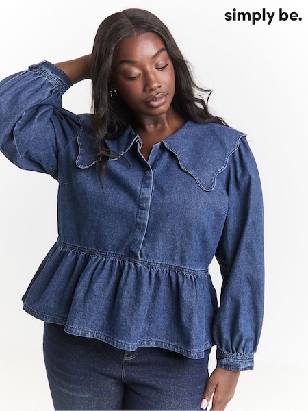 Simply Be Blue Scalloped Collar Denim Blouse (F74046) | €59