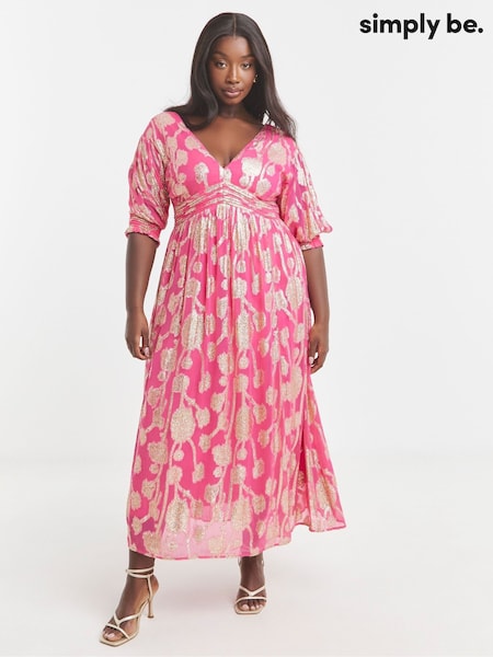 Simply Be Pink Jacquard Frill Detail Maxi Dress (F74051) | 445 QAR