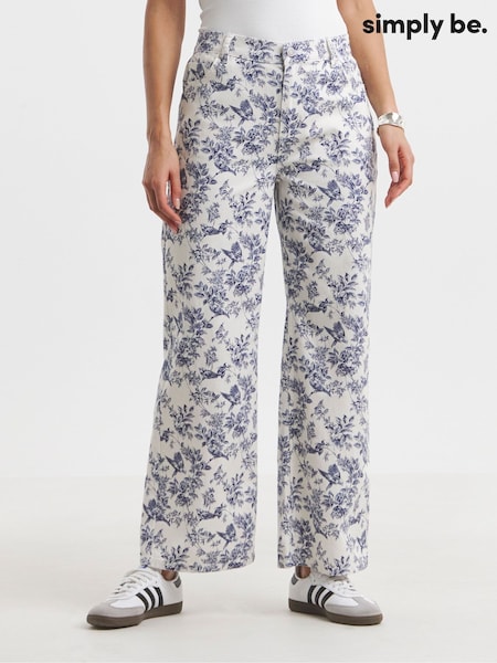 Simply Be Floral Wide Leg 100% Cotton Jeans (F74059) | 335 LEI