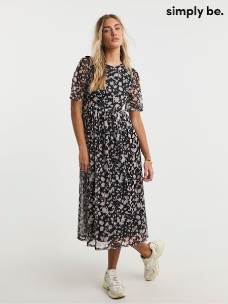 Simply Be Black Mesh Short Sleve Midi Dress (F74060) | €48