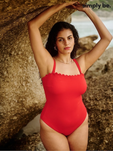 Simply Be Red Magisculpt Contour Me Scalloped Edge Bandeau Swimsuit (F74062) | €58