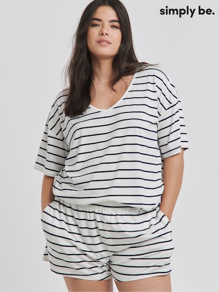 Simply Be Mono Stripe Pretty Secrets Top And Short Set (F74066) | ‏109 ر.ق.