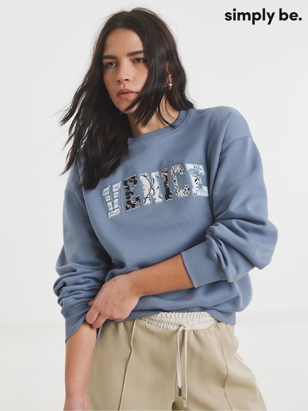 Simply Be Blue Venice Slogan Sweatshirt (F74082) | $49