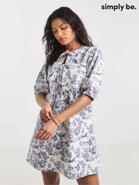 Simply Be White 100% Cotton Mix Floral Tie Front Denim Dress (F74084) | €77
