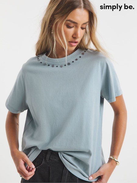 Albastru - Simply Be Embellished Neckline T-Shirt (F74085) | 209 LEI