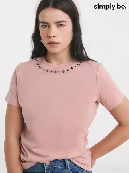 Roz - Simply Be Embellished Neckline T-Shirt (F74104) | 209 LEI