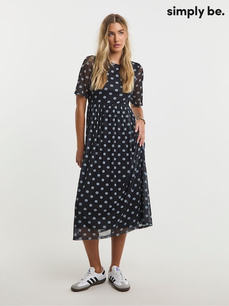 Simply Be BLACK PRINT Mesh Short Sleve Midi Dress (F74105) | €48