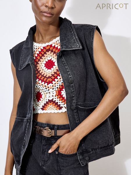 Apricot Black Isabel Denim Gilet (F74165) | €58