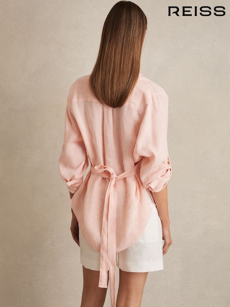 Reiss Pale Pink Leora Linen Tie-Back Shirt (F74177) | €160