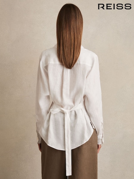 Reiss White Leora Linen Tie-Back Shirt (F74179) | €160