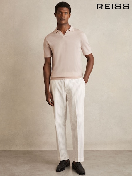 Reiss Beige Duchie Merino Wool Open-Collar Polo Shirt (F74182) | 647 QAR
