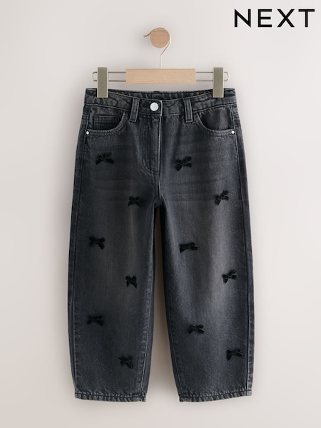 Washed Black Bow Embroidered Barrel Jeans (3-16yrs) (F74205) | €25 - €32
