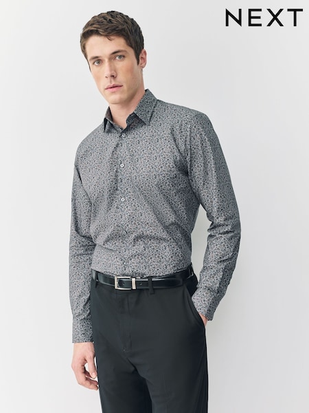 Grey Ditsy Long Sleeve Liberty Print 100% Cotton Shirt (F74219) | €72