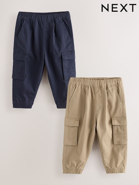 Tan/Navy Cargo Trousers 2 Pack (3mths-7yrs) (F74225) | 119 QAR - 139 QAR