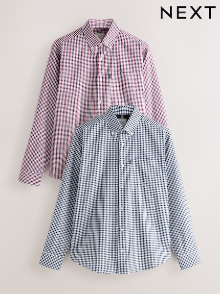 أزرق/أحمر ـ تصميم مربعات - Long Sleeve Oxford Shirts 2 Pack (F74241) | ‏247 ر.ق.