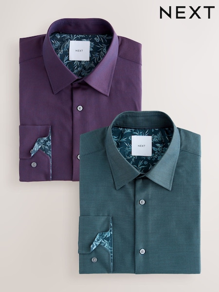 أزرق على أخضر/بنفسجي - Easy Care Short Sleeve Smart Shirts 2 Pack with Trim (F74243) | ‏218 ر.ق.