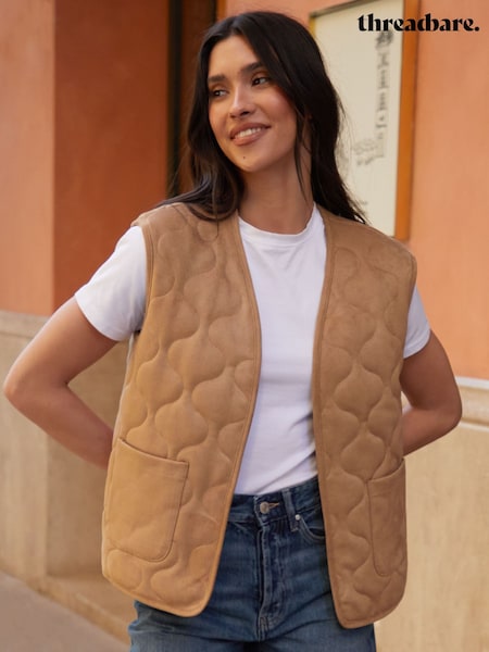 Коричневый - Threadbare Suedette Onion Quilted Gilet (F74275) | €45