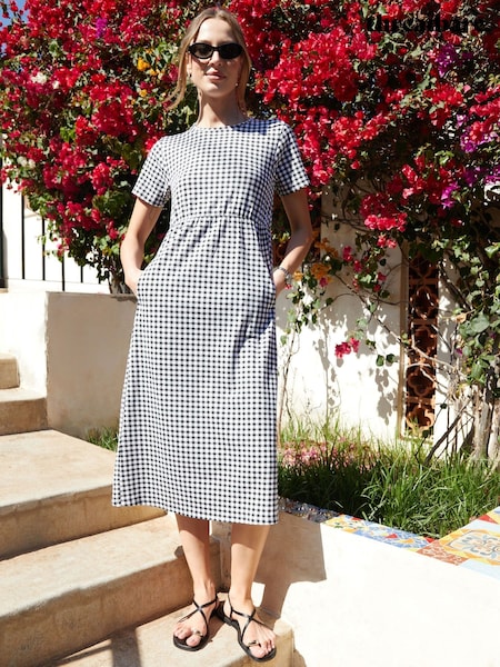 Threadbare Black Gingham 100% Cotton Smock Style Midi Dress (F74278) | €35