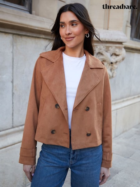 Threadbare Brown Suedette Cropped Trench Jacket (F74285) | €72