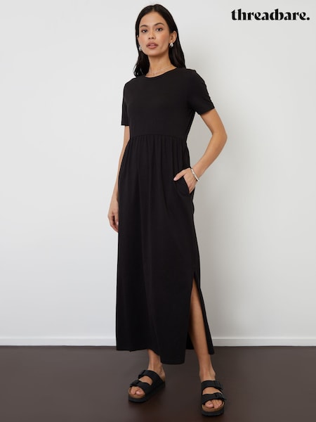 Threadbare Black 100% Cotton Jersey Maxi Dress with Pockets (F74287) | AED186