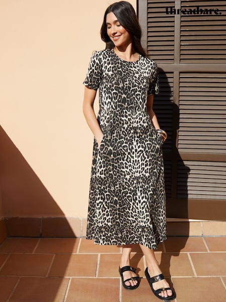 Threadbare Leopard 100% Cotton Smock Style Midi Dress (F74292) | €35