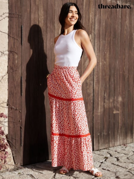 אדום - Threadbare Animal Tiered Jersey Maxi Skirt (F74294) | ‏183‏₪