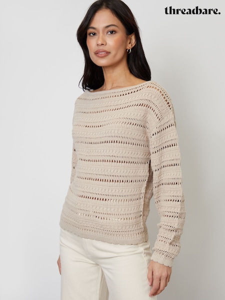 Threadbare Natural Slash Neck Pointelle Knit Jumper (F74296) | kr343
